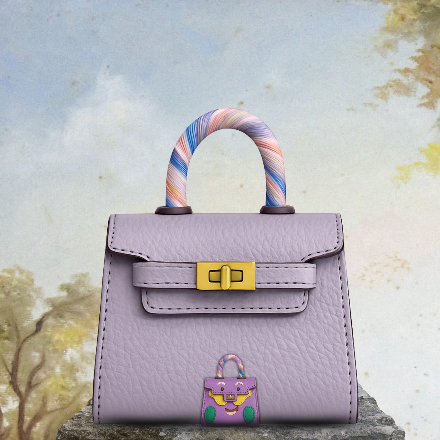 Miniature de sac à main en cuir violet, bijou de sac décoratif